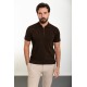 Brown Color Zippered Shirt Collar Design Classic Men's Knit Tshirt