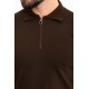 Brown Color Zippered Shirt Collar Design Classic Men's Knit Tshirt
