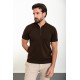 Brown Color Zippered Shirt Collar Design Classic Men's Knit Tshirt
