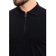 Dark Blue Color Zippered Shirt Collar Design Classic Men's Knit Tshirt