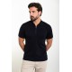 Dark Blue Color Zippered Shirt Collar Design Classic Men's Knit Tshirt