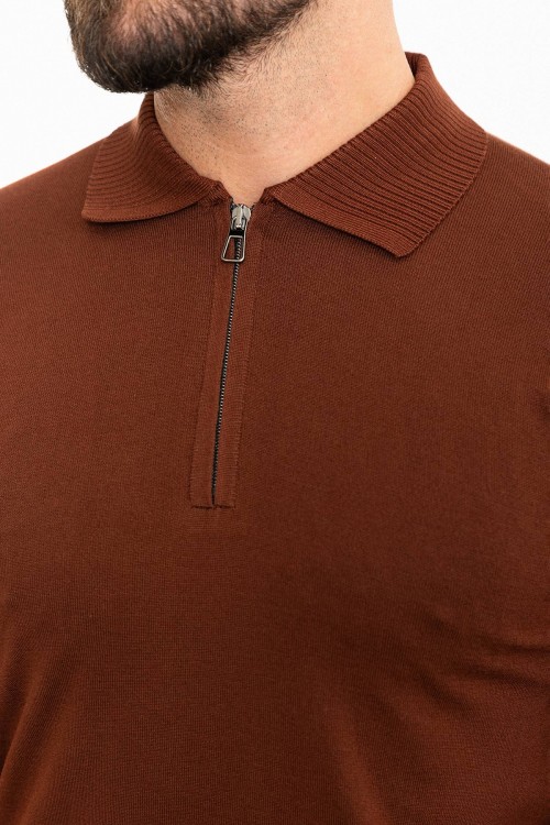 Tile Color Zippered Shirt Collar Design Classic Men's Knit Tshirt