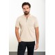 Beige Color Zippered Shirt Collar Design Classic Men's Knit Tshirt