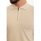Beige Color Zippered Shirt Collar Design Classic Men's Knit Tshirt