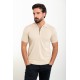 Beige Color Zippered Shirt Collar Design Classic Men's Knit Tshirt