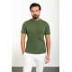 Khaki Color Striped And Mock Turtleneck Design Casual Men's Knit Tshirt