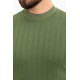 Khaki Color Striped And Mock Turtleneck Design Casual Men's Knit Tshirt