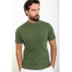 Khaki Color Striped And Mock Turtleneck Design Casual Men's Knit Tshirt