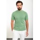 Unripe Almond Color Striped And Mock Turtleneck Design Casual Men's Knit Tshirt