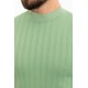 Unripe Almond Color Striped And Mock Turtleneck Design Casual Men's Knit Tshirt