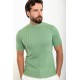 Unripe Almond Color Striped And Mock Turtleneck Design Casual Men's Knit Tshirt
