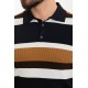 Dark Blue Color Shirt Collar And Striped Design Casual Men's Knit Tshirt