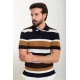 Dark Blue Color Shirt Collar And Striped Design Casual Men's Knit Tshirt