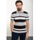 Light Grey Color Shirt Collar And Striped Design Casual Men's Knit Tshirt