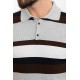 Light Grey Color Shirt Collar And Striped Design Casual Men's Knit Tshirt