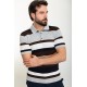 Light Grey Color Shirt Collar And Striped Design Casual Men's Knit Tshirt