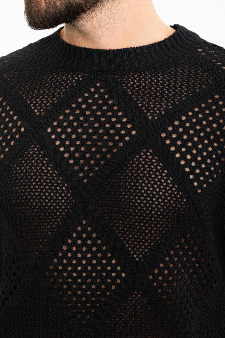 Black Color Crew Neck Design Casual Men's Knit Tshirt
