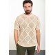 Beige Color Crew Neck Design Casual Men's Knit Tshirt