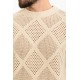 Beige Color Crew Neck Design Casual Men's Knit Tshirt