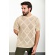 Beige Color Crew Neck Design Casual Men's Knit Tshirt