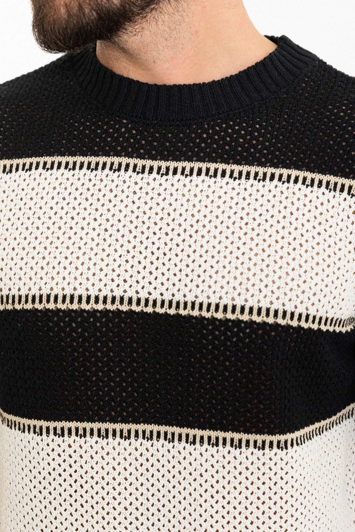 Black Color Striped Design Casual Men's Knit TShirt