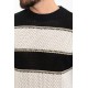 Black Color Striped Design Casual Men's Knit TShirt