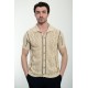 Beige Color Figured Design Casual Men's Knit Shirt