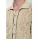 Beige Color Figured Design Casual Men's Knit Shirt