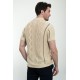 Beige Color Figured Design Casual Men's Knit Shirt