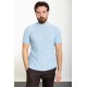 Blue Color Striped And Mock Turtleneck Design Classic Men's Knit Tshirt