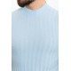 Blue Color Striped And Mock Turtleneck Design Classic Men's Knit Tshirt
