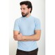 Blue Color Striped And Mock Turtleneck Design Classic Men's Knit Tshirt