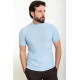 Blue Color Striped And Mock Turtleneck Design Classic Men's Knit Tshirt