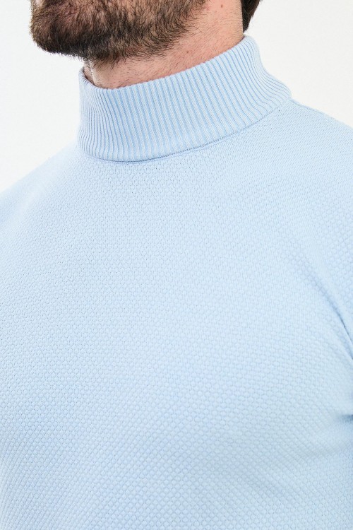 Blue Color Mock Turtleneck Design Classic Men's Knitwear