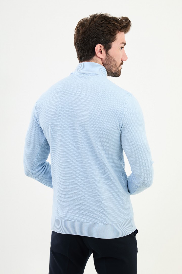 Blue Color Mock Turtleneck Design Classic Men's Knitwear