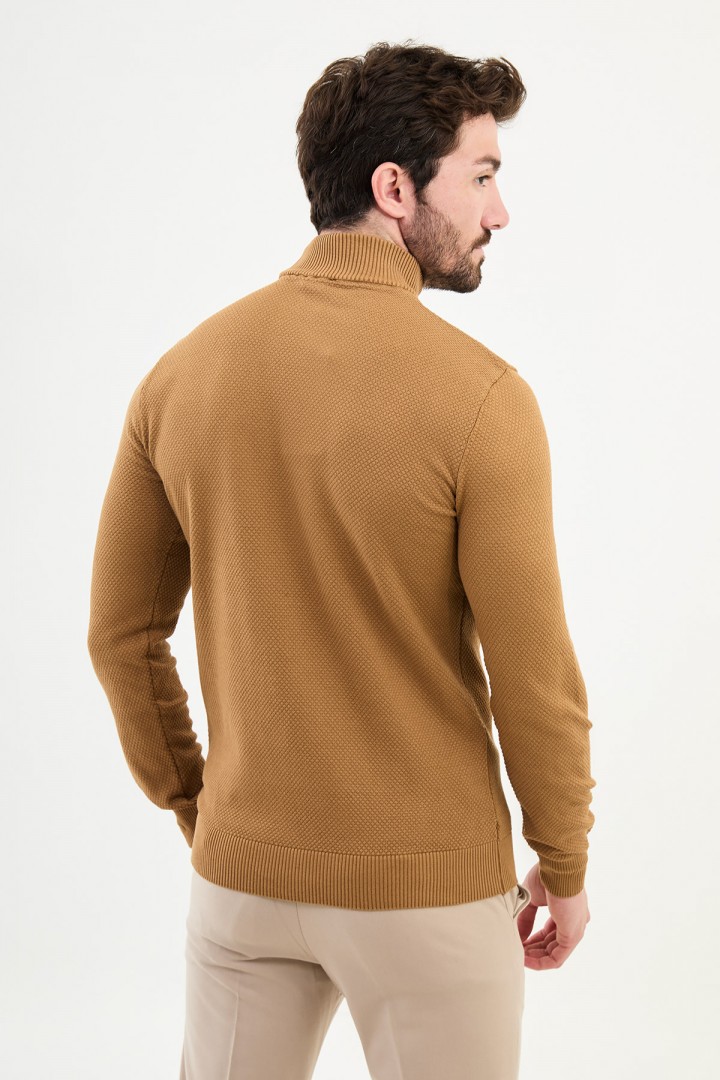 Camel Color Mock Turtleneck Design Classic Men's Knitwear