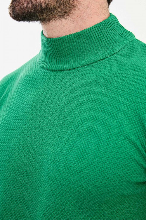 Green Color Mock Turtleneck Design Classic Men's Knitwear