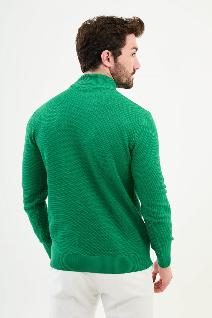 Green Color Mock Turtleneck Design Classic Men's Knitwear