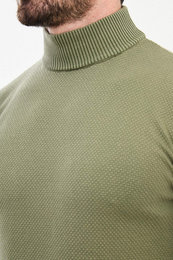 Khaki Color Mock Turtleneck Design Classic Men's Knitwear
