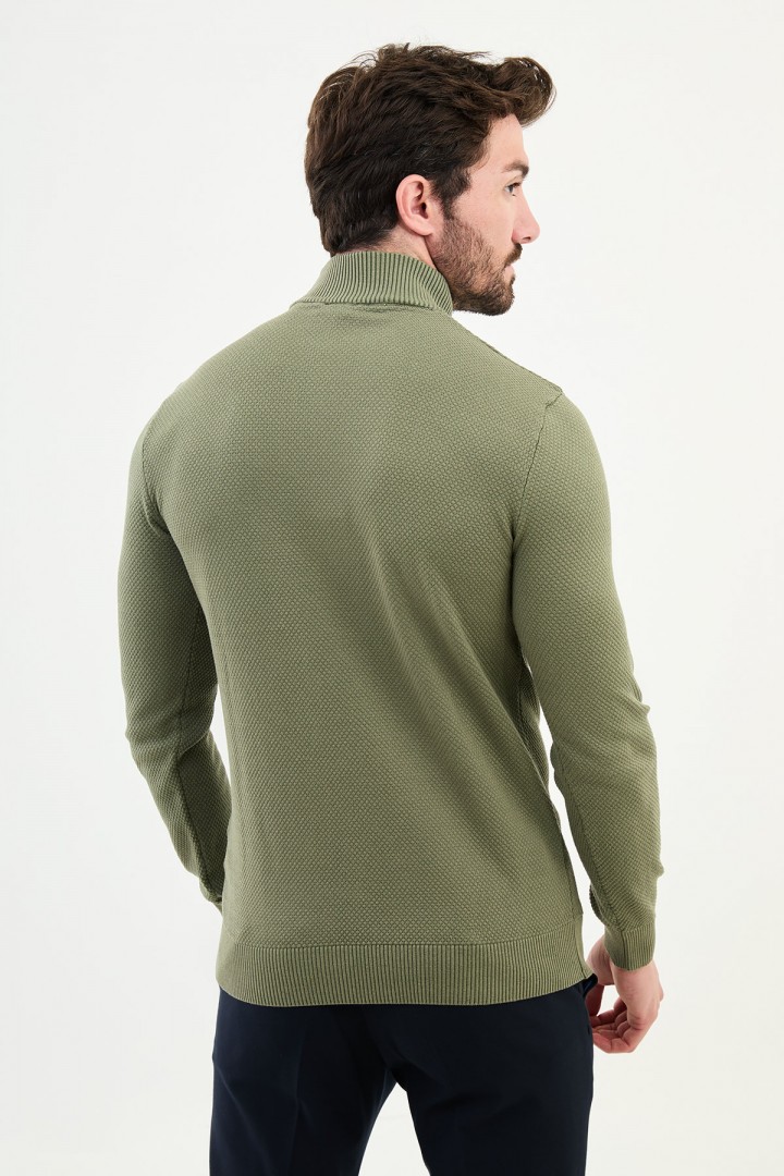 Khaki Color Mock Turtleneck Design Classic Men's Knitwear