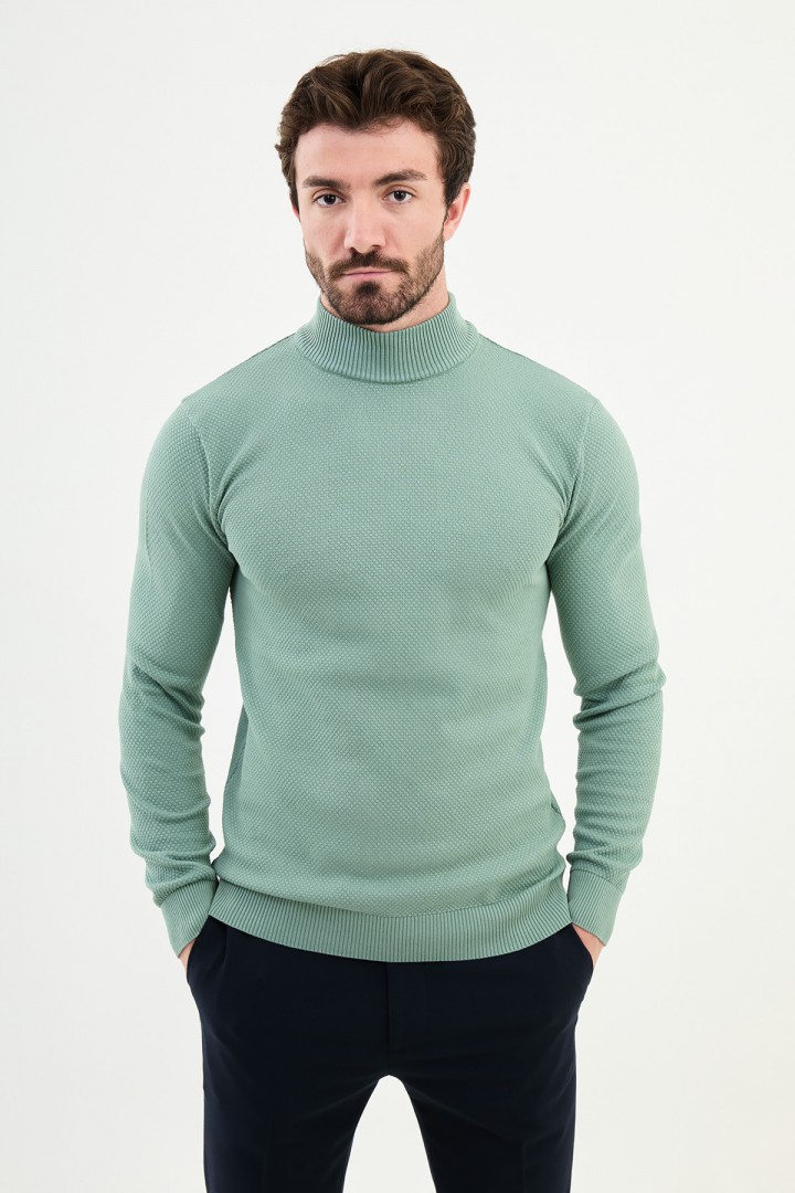 Unripe Almond Color Mock Turtleneck Design Classic Men's Knitwear