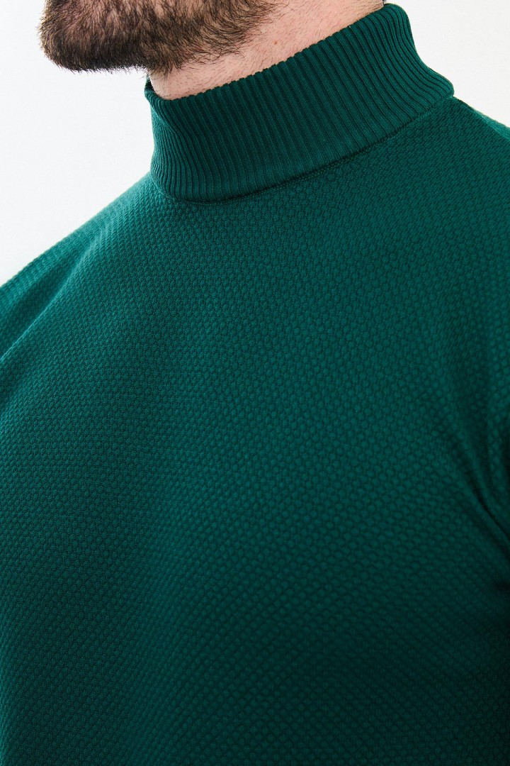 Emerald Color Mock Turtleneck Design Classic Men's Knitwear