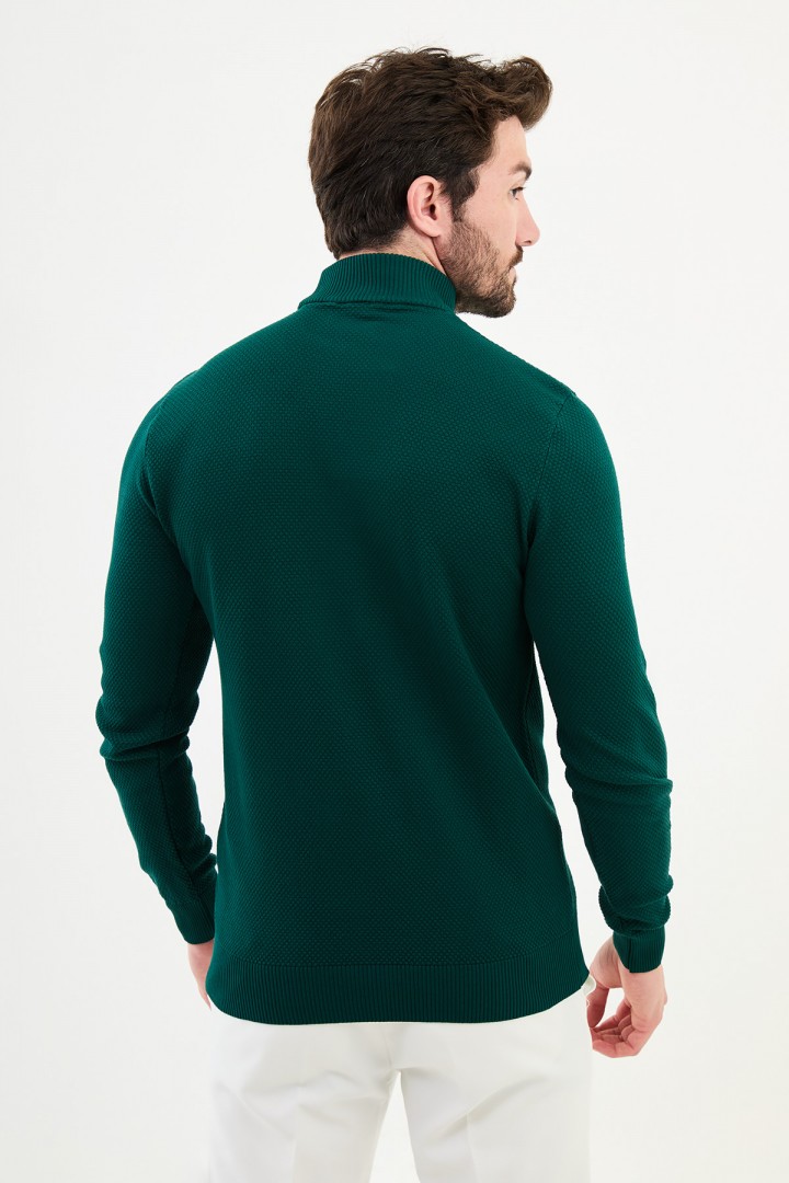 Emerald Color Mock Turtleneck Design Classic Men's Knitwear