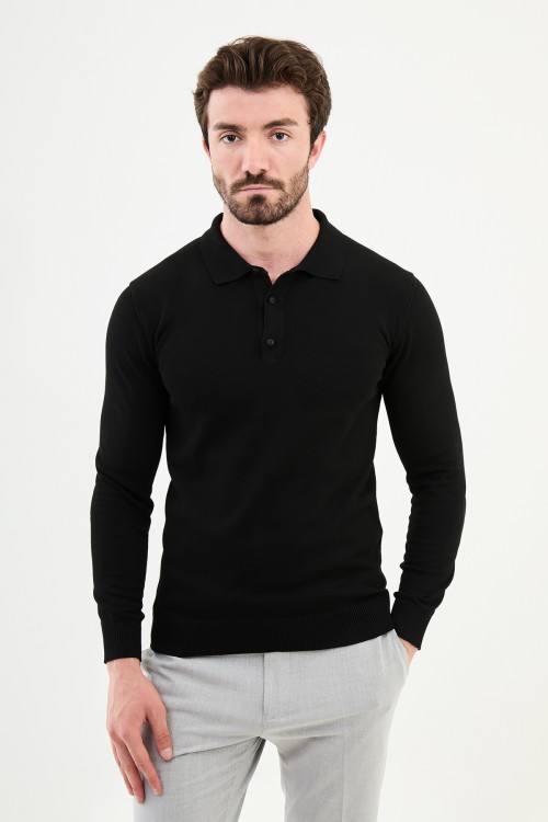 Black Color Shirt Collar Design Classic Men's Knitwear