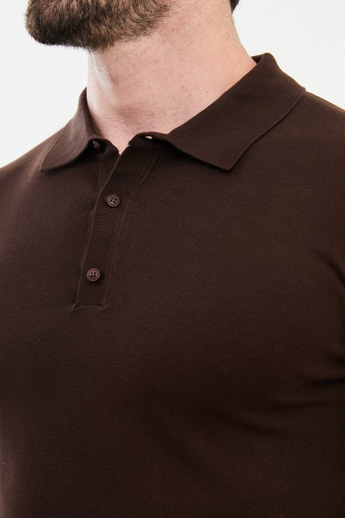 Brown Color Shirt Collar Design Classic Men's Knitwear