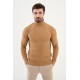 Camel Color Figured And Turtleneck Design Casual Men's Knitwear