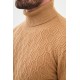 Camel Color Figured And Turtleneck Design Casual Men's Knitwear
