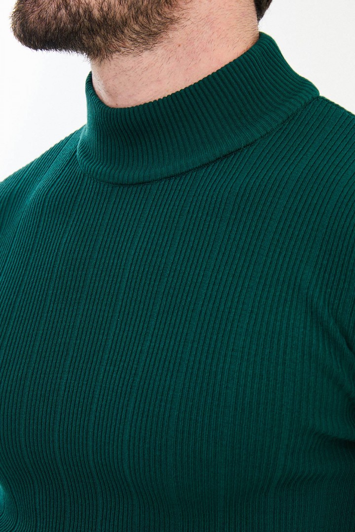 Emerald Color Dobby Design Mock Turtleneck Casual Men's Knitwear