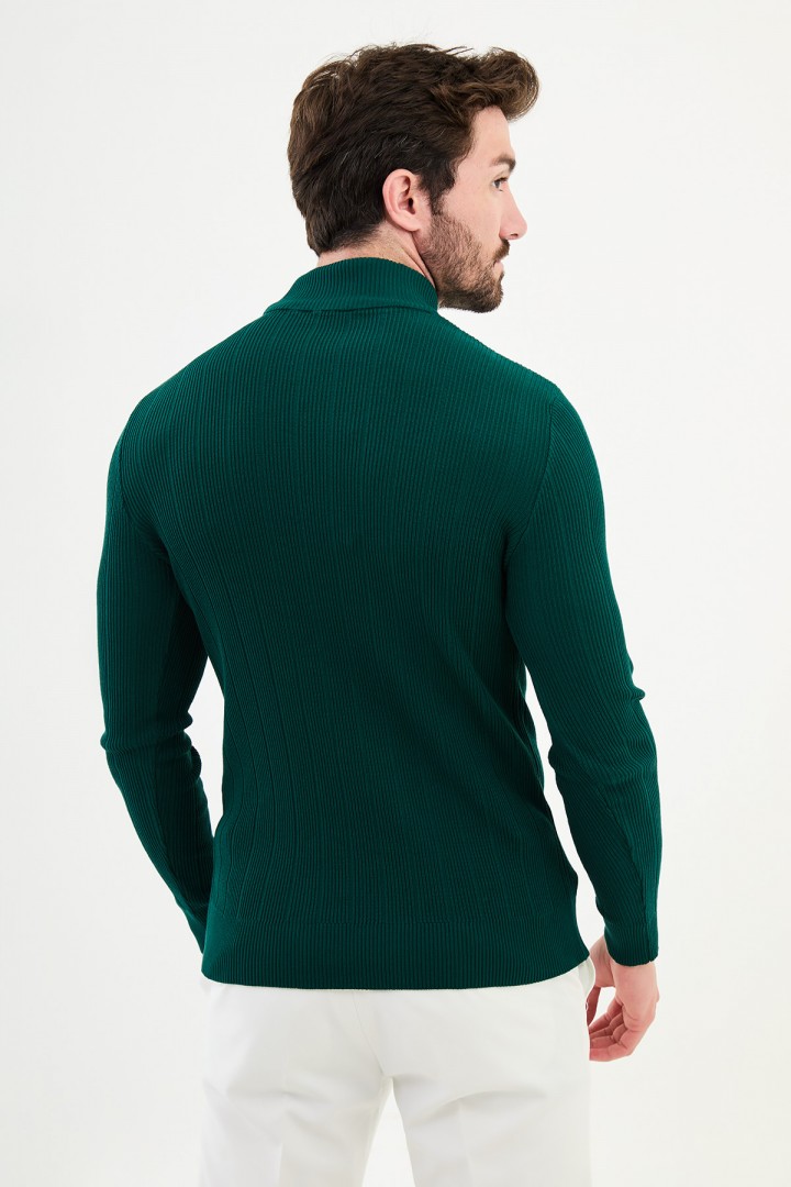 Emerald Color Dobby Design Mock Turtleneck Casual Men's Knitwear