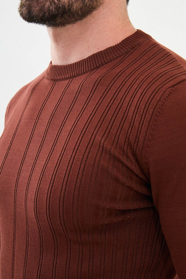 Tile Color Striped Design Classic Crew Neck Men's Knitwear